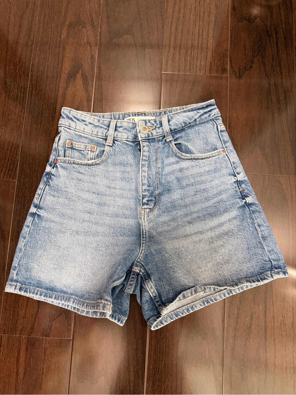 Zara Light Blue High-Rise Denim Shorts